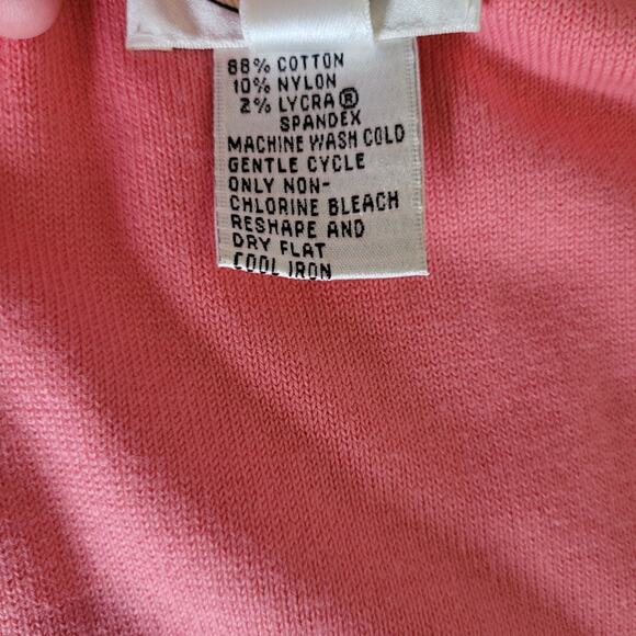 Talbots Womens L Short Sleeve Pink Orange Salmon Ribbed Sweater Shirt Summer Top - Picture 8 of 12